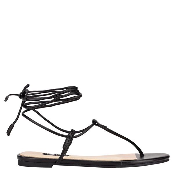 Nine West Tella Ankle Wrap Black Flat Sandals | Ireland 89A44-2O80